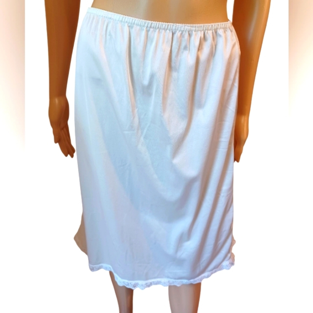 Vintage White Half Slip Lace Trim Medium